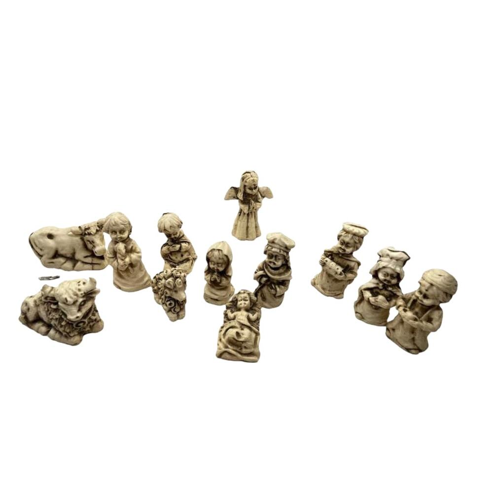 Nativity Set Miniature Resin Carved 12 Piece Mary Joseph Jesus Wise Men Shepherd